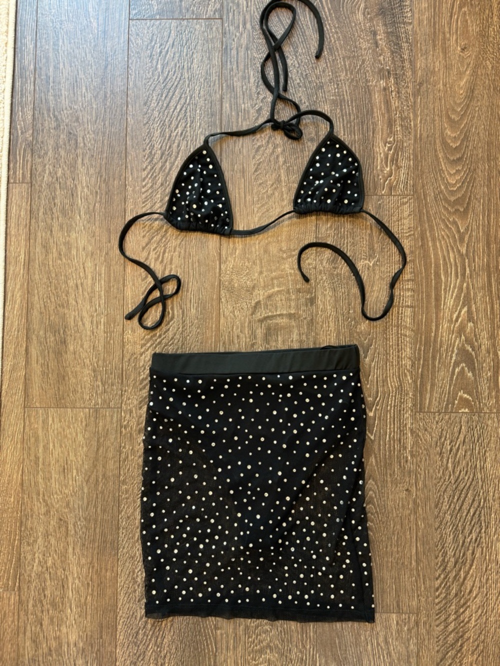 Black Studded Bikini Top and Mini Skirt Set - Y2K Festival Outfit